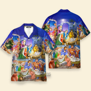 Avis89 Nativity Christmas Birth Of Jesus Blue - Hawaiian Shirt