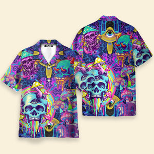 Avis89 Vaporwave Psychedelic Hippie Skull And Mushrooms - Hawaiian Shirt