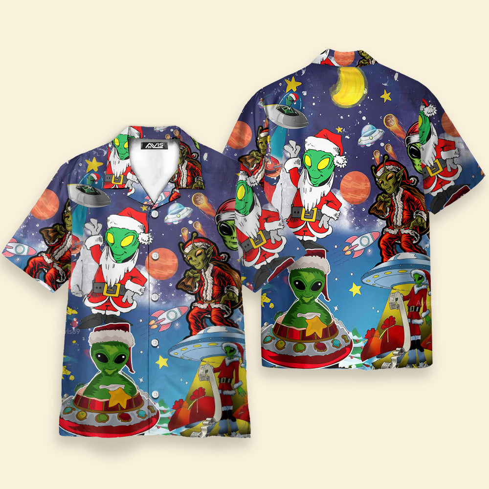 Christmas Alien UFO And The Spaceship - Hawaiian Shirt