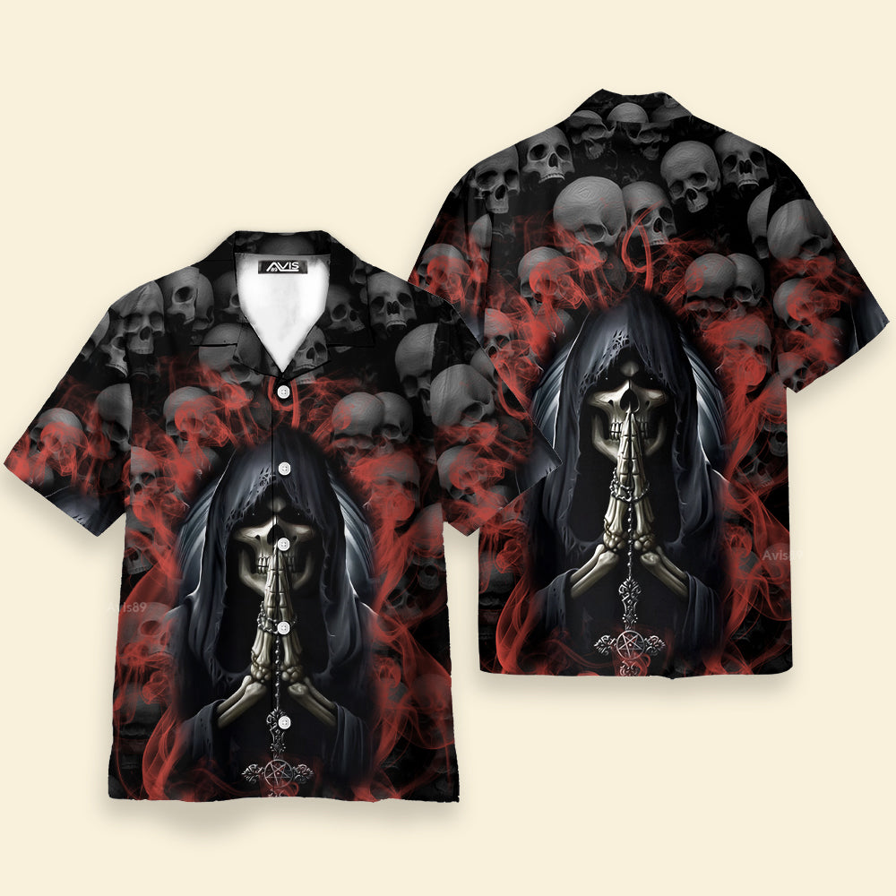 Red Smoke Grim Reaper Surrounded By Skulls - Hawaiian Shirt