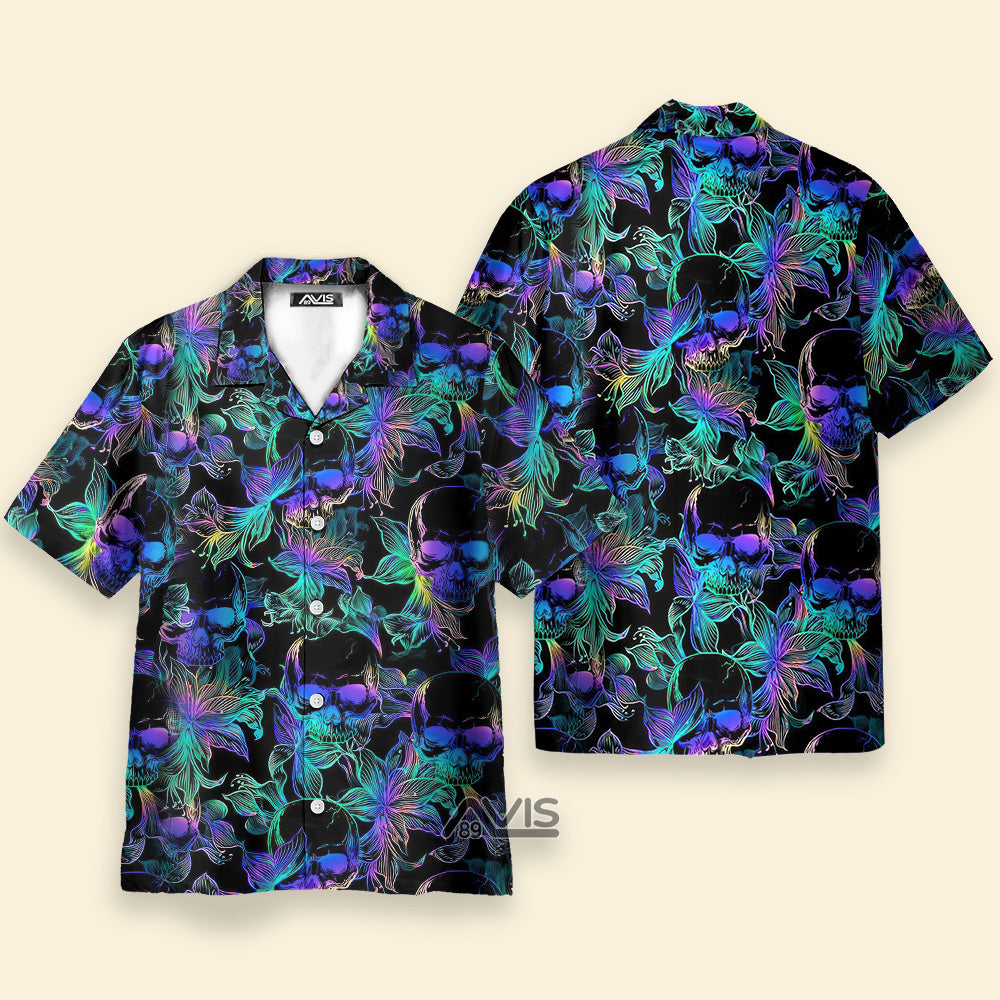 Avis89 Psychedelic Hippie Colored Spiral Twisted Skulls - Hawaiian Shirt