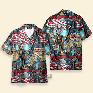 Avis89 Abraham Lincoln The US Flag And Dinosaur - Hawaiian Shirt