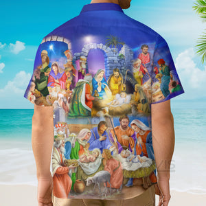 Avis89 Nativity Christmas Birth Of Jesus Blue - Hawaiian Shirt