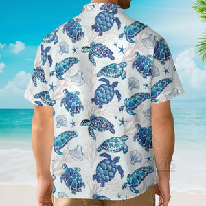 Avis89 Blue Sea Turtle And Mussel Pattern - Hawaiian Shirt