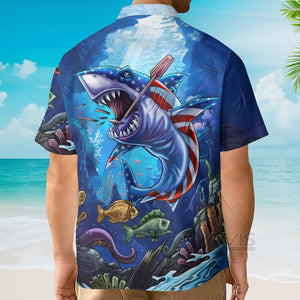 Avis89 Angry Shark The US Flag - Hawaiian Shirt