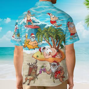 Christmas Santa Claus Chilling On The Beach Mele Kalikimaka - Hawaiian Shirt