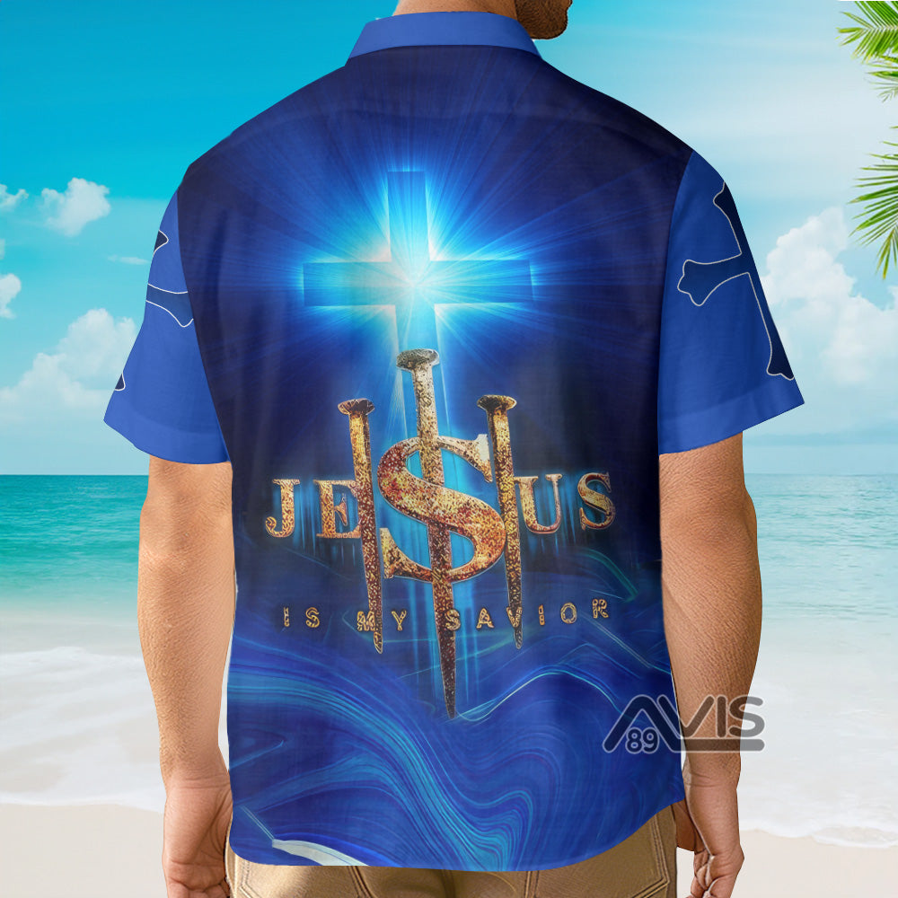 Jesus Is My Savior Blue Aloha - Hawaiian Shirt