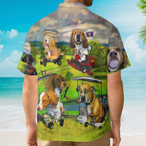 Avis89 Golf Dog Driving Golf Cart Art Style - Gift For Dog Lovers - Hawaiian Shirt