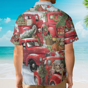 Christmas Red Truck With Xmas Tree And Little Puppy - Hawaiian Shirt