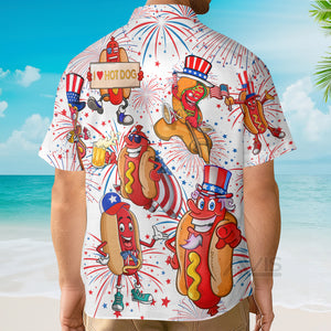 Avis89 Independence Day 4th Of July Funny Hot Dog American Flag - Hawaiian Shirt