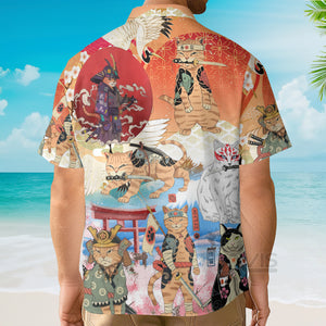 Avis89 Samurai Cat Funny Art Japanese - Hawaiian Shirt