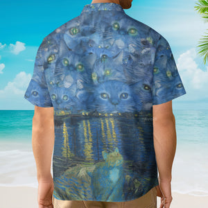 Cat Starry Night Art - Gift For Men And Women -  Hawaiian Shirt