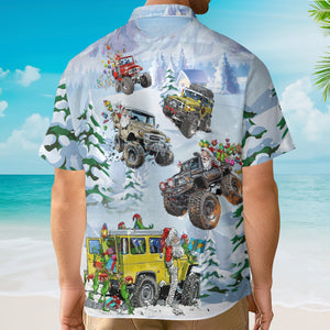 Christmas Santa Riding Monster Jeep - Hawaiian Shirt