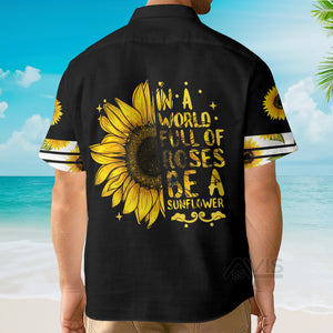 Avis89 Sunflower In A World Hippie Black And Yellow Aloha - Hawaiian Shirt