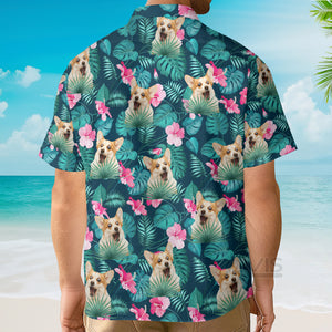 Avis89 Custom Photo Dog Face Floral Leaves Tropical Pattern - Gift For Dog Lovers - Hawaiian Shirt