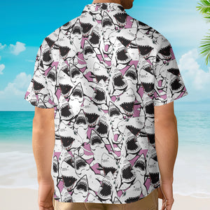 Avis89 Shark Pattern White Pink - For Men And Women - Hawaiian Shirt