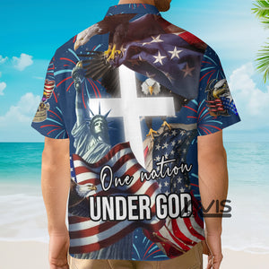 Jesus One Nation Under God Blue Aloha - Hawaiian Shirt