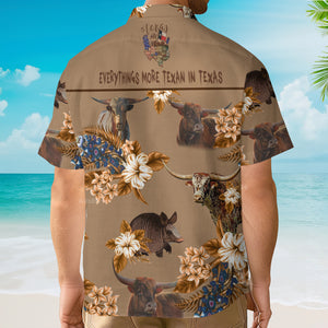 Everything's More In Texas Armadillo And Longhorn Texas Hawaiian Shirt For Men