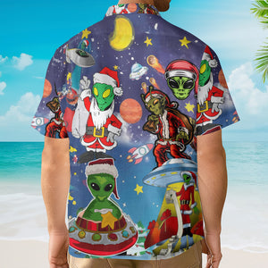 Christmas Alien UFO And The Spaceship - Hawaiian Shirt