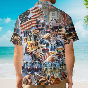 Avis89 Wine Cheers Independence Day - Hawaiian Shirt