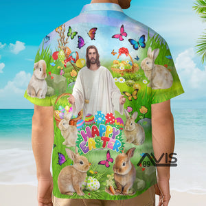 Avis89 Jesus Happy Easter Rabbit Chilling In The Flower - Hawaiian Shirt