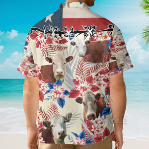 Avis89 Unique Hereford Cattle American Flag Flowers - Hawaiian Shirt