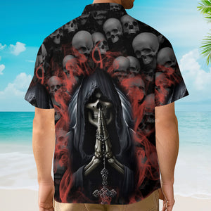 Red Smoke Grim Reaper Surrounded By Skulls - Hawaiian Shirt