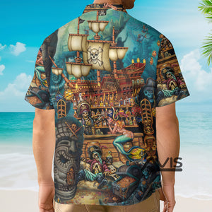 Avis89 Vintage Map Print Skull Pirate Treasure - Hawaiian Shirt