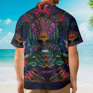 Avis89 Skull Neon Light And Flower Pattern - Hawaiian Shirt