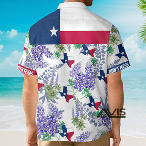 Avis89 Bluebonnet Texas Purple Version Button Down Floral And Flag - Hawaiian Shirt