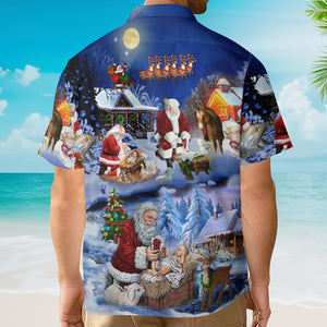 Santa Adoring Baby Jesus Aloha - Hawaiian Shirt