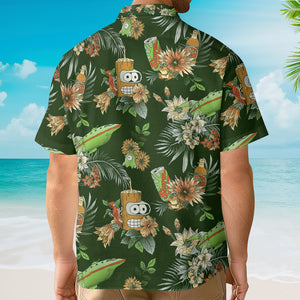 Botanical Drink Flower Pattern Dark Green - Hawaiian Shirt