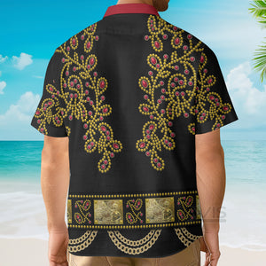 Avis89 Elvis Spanish Flower Black With Red Stones - Costume Cosplay Hawaiian Shirt ELHS39