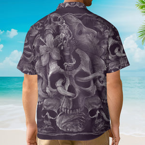 Cthulhu Skull Pattern Flower Purple - Hawaiian Shirt