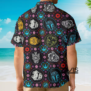 Avis89 Space Wars Sugar Skull Characters On Black - Hawaiian Shirt