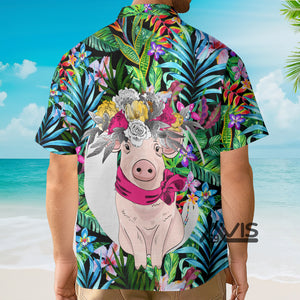 Avis89 Tropical Flowers Pink Pig - Hawaiian Shirt Summer Vibe