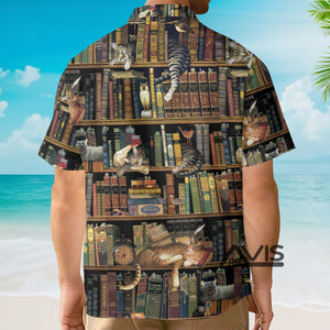 Avis89 Book And Cat Vintage - Gift For Cat Lovers - Hawaiian Shirt