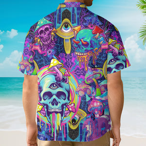 Avis89 Vaporwave Psychedelic Hippie Skull And Mushrooms - Hawaiian Shirt