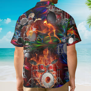 Drum Is My Life Fire Skull Colorful Style - Hawaiian Shirt