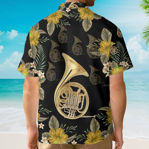 French Horn Black Music Instrument - Hawaiian Shirts