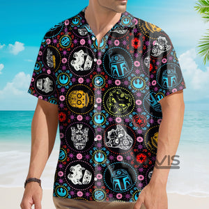 Avis89 Space Wars Sugar Skull Characters On Black - Hawaiian Shirt