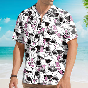 Avis89 Shark Pattern White Pink - For Men And Women - Hawaiian Shirt