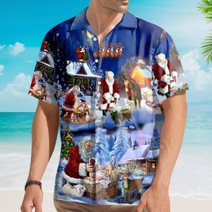 Santa Adoring Baby Jesus Aloha - Hawaiian Shirt