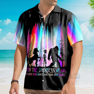 Avis89 Rainbow Bigfoot Alien In To The Darkness We Go - Hawaiian Shirt