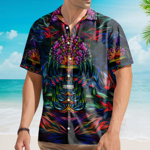 Avis89 Skull Neon Light And Flower Pattern - Hawaiian Shirt