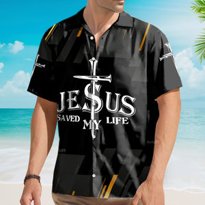 Jesus Saved My Life Black Pattern - Hawaiian Shirt