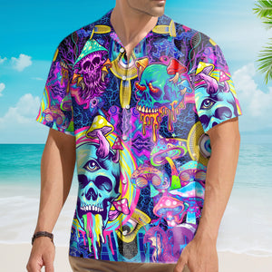 Avis89 Vaporwave Psychedelic Hippie Skull And Mushrooms - Hawaiian Shirt