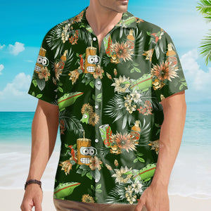 Botanical Drink Flower Pattern Dark Green - Hawaiian Shirt