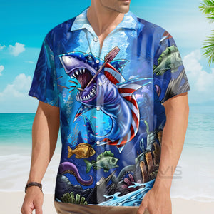 Avis89 Angry Shark The US Flag - Hawaiian Shirt