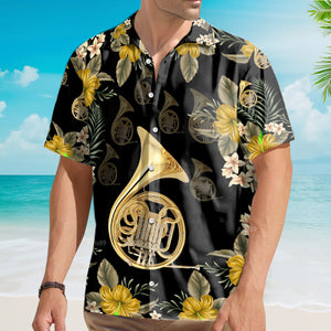 Avis89 French Horn Black Music Instrument - Hawaiian Shirts